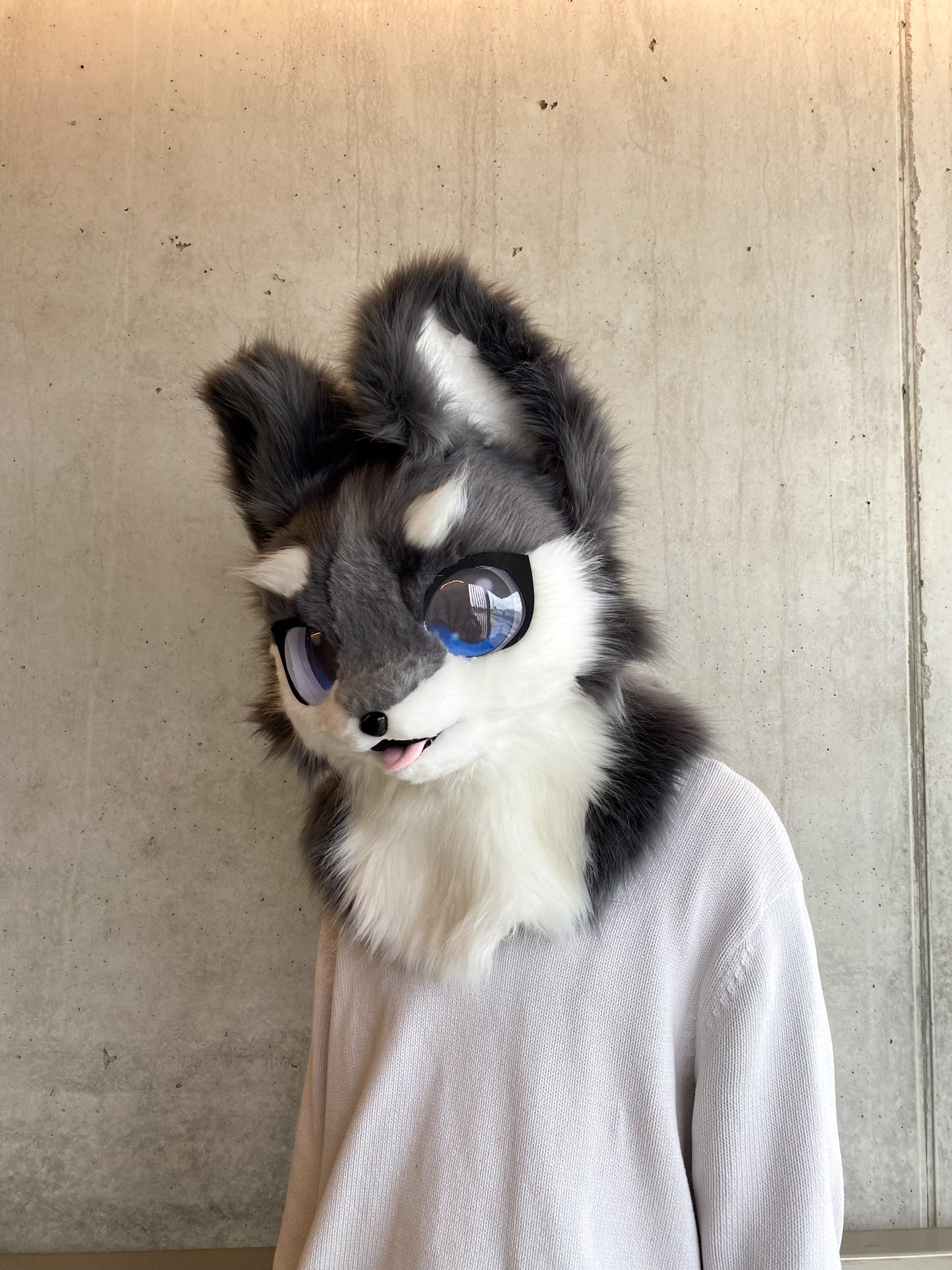 Fursuit Head Pre-made Kemono Head in White and Grey