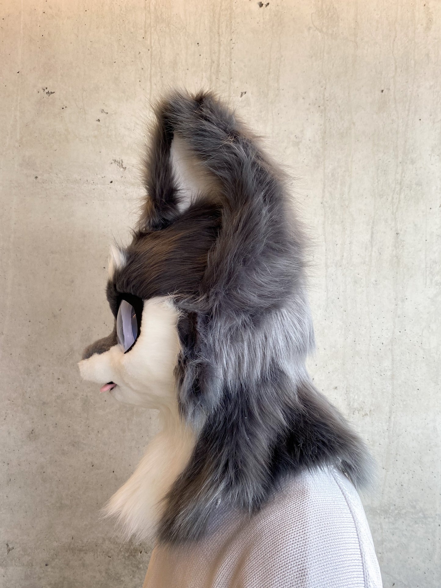 Fursuit Head Pre-made Kemono Head in White and Grey