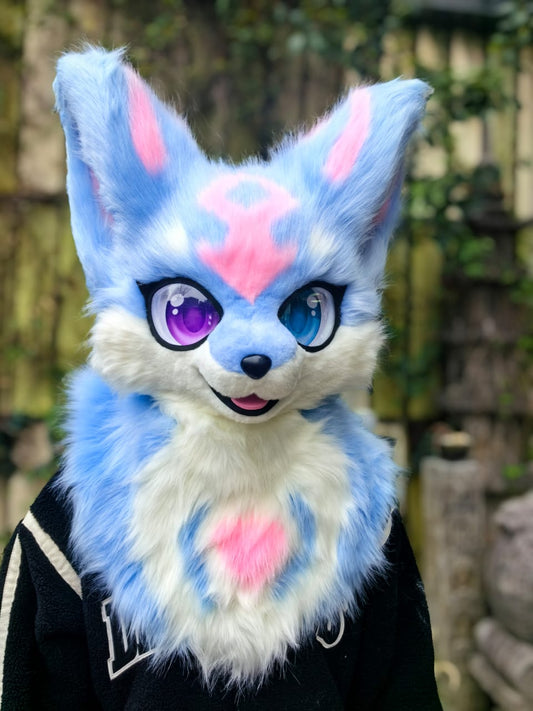 Fursuit Head Pre-made Kemono Head in Baby Blue and Pink
